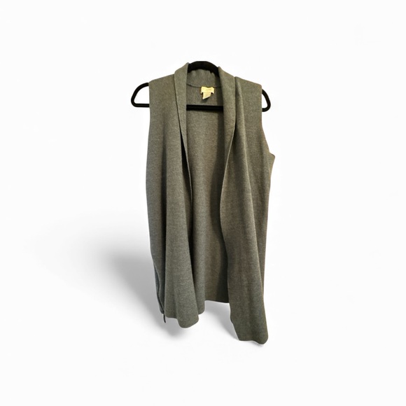 St Tropez Gray Sleeveless Open Cardigan - Wool Blend Size Large - Picture 4 of 8